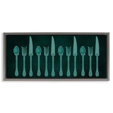 Imagem de Stupell Industries Coleção Vintage Cutlery Design de arte de parede em tela flutuante cinza emoldurada por Giao Williams, 28 x 63 cm