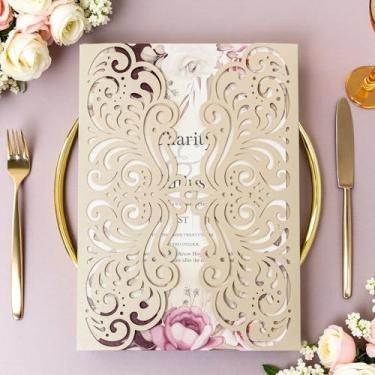 Imagem de YHOTA 20 peças de bolso para cartão de convites de casamento cortado a laser para festa de aniversário, chá de bebê ou noiva, adequado para folha de inserção de 12 x 18 cm