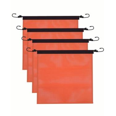 Imagem de Bandeiras de segurança para caminhões, bandeira de carga grande de malha laranja brilhante 45,7 x 45,7 cm bandeiras de aviso com cordão elástico e gancho EZ Encadernação de borda de atualização para
