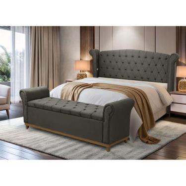 Imagem de Kit Baú e Cabeceira Estofada Madeira Cama Box Grécia Queen - D'Julia, 