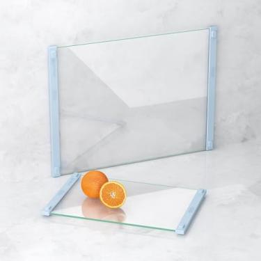 Imagem de LANGBOHOS 2 peças de tábua de corte de vidro temperado para cozinha com alça de silicone antiderrapante e fácil de segurar, pode ser lavada na lava-louças, ideal para cozinha e preparação de alimentos