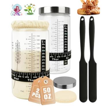 Imagem de Keafont Kit De Pote Para Fermento Natural 50 Oz, Grande Capacidade, Pão Com Boca Larga Perfeito, (Preto, Pacote 2)