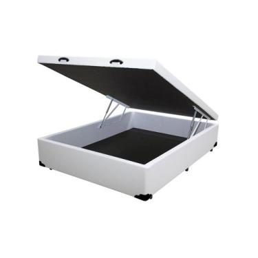 Imagem de Cama Box Baú Blindado Casal Loja Xerife Sintético Branco 41x138x188 - 