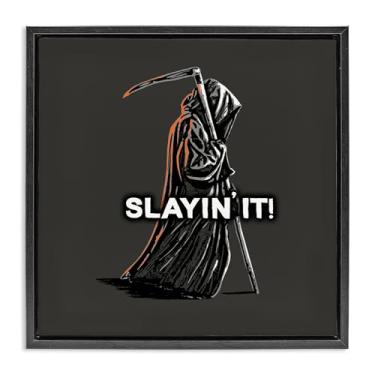 Imagem de Stupell Industries Tela flutuante preta Slayin' It Grim Reaper Design de arte de parede por Jedco Brands, Inc., 45,7 x 45,7 cm