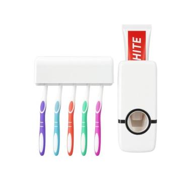 Imagem de Dispenser de Pasta de Dente com Suporte de Escovas – Kit Organizador de Banheiro