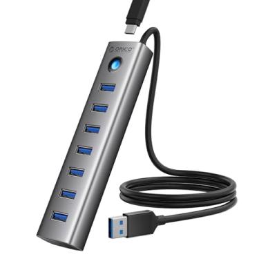 Imagem de ORICO Hub USB de 7 portas de alumínio com cabo de 9 m, vários hub USB 3.0, transferência de dados de 5 Gbps, porta tipo C 5V 3A, divisor UBS-A para PC, laptop, desktop