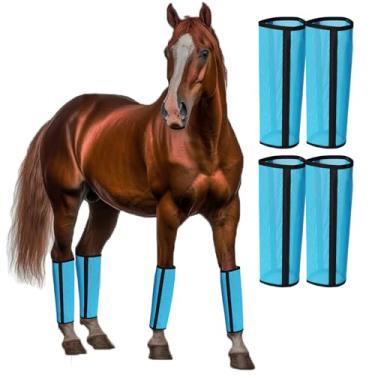 Imagem de LOLEDE Conjunto de 4 botas moscas para cavalos, malha de tecido respirável com suporte estável e proteção UV, botas equinas confortáveis, reduzem pisadas, fadiga nas pernas e danos ao casco. (azul)