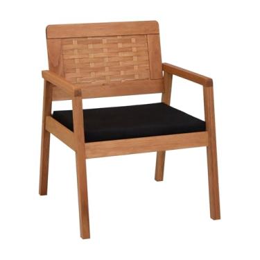 Imagem de Poltrona Garden Madeira Maciça Assento Estofado Encosto Trançado Madeira - Natural - Acquablock Preto