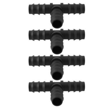 Imagem de Briny River 4 peças de tubo de junção de mangueira em T tubo de plástico em forma de T para irrigação por gotejamento conector farpado de jardim para sistema de gotejamento de 16 mm preto