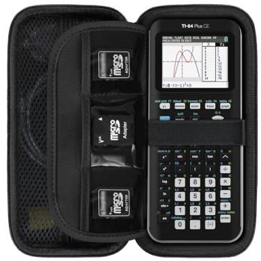 Imagem de Supmay Estojo rígido de viagem para calculadora gráfica colorida Texas Instruments TI-84 Plus CE/TI-84 Plus/TI-83 Plus CE, suporte de armazenamento com bolsos de malha para cabo carregador USB, manual do usuário, preto
