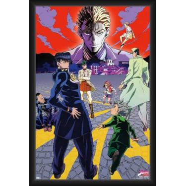 Imagem de BUY ART FOR LESS Pôster de arte emoldurado oficialmente licenciado por JoJo's Bizarre Adventure - Diamante inquebrável - 61 x 91 cm - Moldura de madeira resistente com vidro plexi - Pronto para