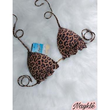 Imagem de Top Cortininha Com Babadinho - Nayklê Moda Praia , Oncinha marrom, G