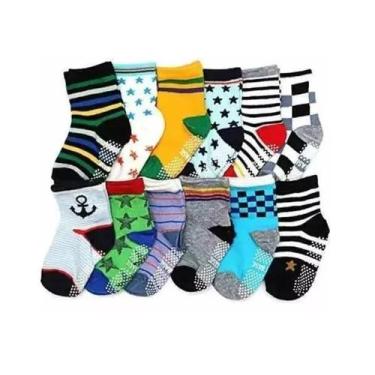 Imagem de Kit 12 Pares Meias Masculino 4 a 8 anos Infantil Atacado - Lynx produç