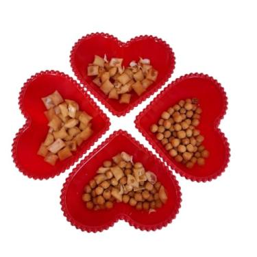 Imagem de Bowl Ceramica O Conjunto Inclui 4 Tigelas Para Lanche em Formato de CoraçãO com PéRolas de AcríLico Vermelho