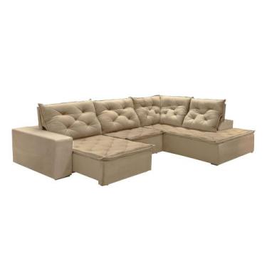 Imagem de Sofá de Canto com Chaise 5 Lugares M136 Martins Estofados, Veludo/Bege
