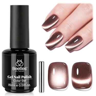 Imagem de Esmalte Beetles Brown Cat Eye Gel – Cinnamon Girl Cat Eye Gel Polish, 15 ml Glitter Marrom Magnético Gel Esmalte Gelatina Transparente Efeito Translúcido Absorver UV Arte em Unhas Francesas Presente