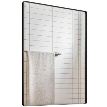 Imagem de Espelho Decorativo Retangular com Moldura Aço Preto D01 90x60 cm Ibiza