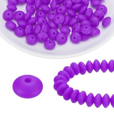 Imagem de HARFINGTON 100 contas de silicone 12 mm contas focais de borracha de lentilha a granel para canetas, chaveiro, pulseira, colar, faça você mesmo, roxo