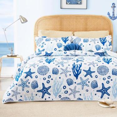 Imagem de Conjunto de cama de edredão Love's cabin Coastal White King Size