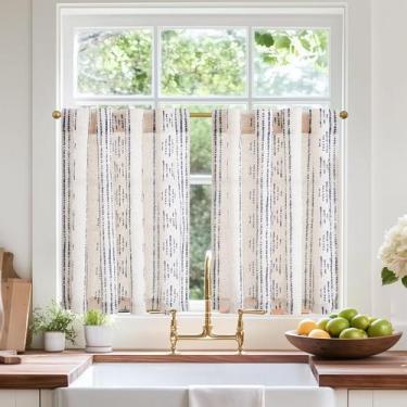Imagem de Cortinas jinchan Boho Kitchen Linen Cafe Tier 90 cm azuis 2 painéis