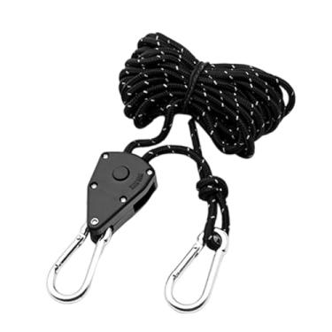 Imagem de KiBcsLic Corda para barraca de 12 pés ajustável, leve, com polia ajustadora, cinta de catraca para mochila, acampamento, piqueniques ao ar livre, Preto