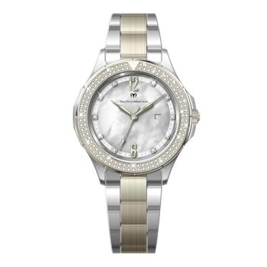 Imagem de TechnoMarine Luna Tides Relógio feminino com mostrador madrepérola - 33 mm, ouro, aço (TM-826011)