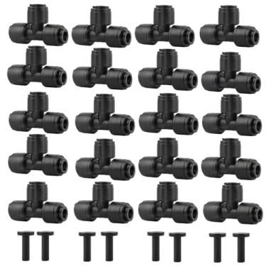 Imagem de Encaixe em T de Irrigação por Gotejamento de 0,6 cm (20 peças) - Conectores em T de Conexão Rápida, Sem Vazamento para Tubulação de 1/10.2 cm, Inclui 8 Plugues de Extremidade - Sistemas de Irrigação