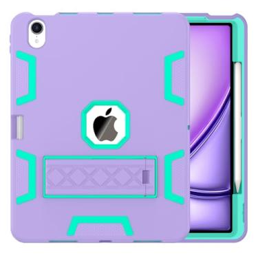 Imagem de BENTOBEN Capa para iPad Air de 11 polegadas 2024 (M2), iPad Air 6ª geração, capa híbrida à prova de choque robusta para iPad Air 6ª/5ª/4ª 10,9 polegadas com suporte e porta-lápis, roxa/verde