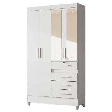 Imagem de Guarda Roupa Solteiro Sobral 4 Portas E 4 Gavetas Flex Branco Com Espelho Moval Branco