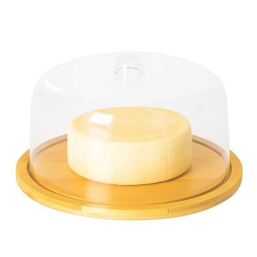 Imagem de Porta Queijo De Bambu Com Tampa Acrílico 18x18cm Redonda Para Queijeira Manteigueira E Frios Multiuso Conserva