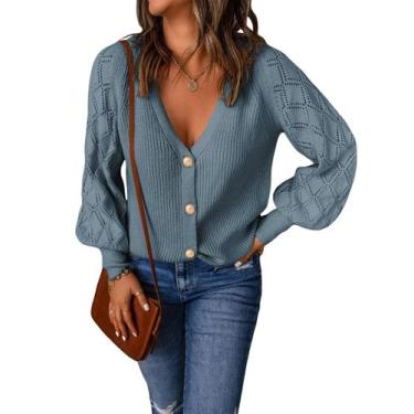 Imagem de Suéter de cardigã Astylish feminino tricotado com frente aberta em azu