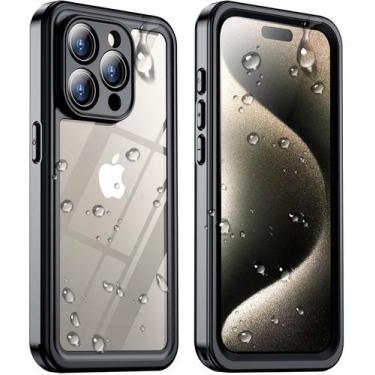 Imagem de Capa de telefone Temdan à prova d'água para iPhone 15 Pro Max - preta/