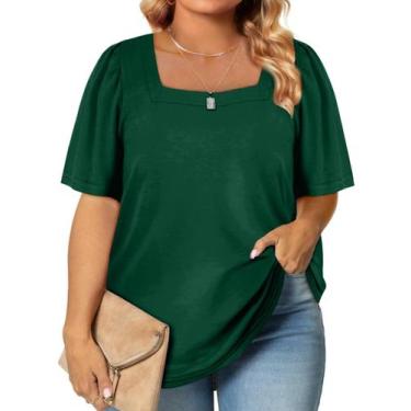 Imagem de Camiseta feminina Eytino Plus Size com gola quadrada e manga bufante v