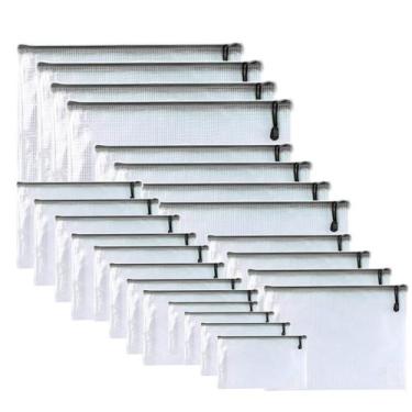 Imagem de Bolsa de malha de plástico com zíper, bolsa para pastas de documentos,