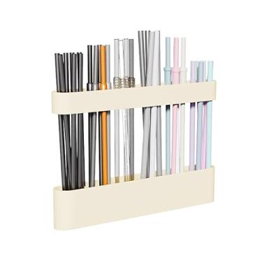 Imagem de Suporte de canudo de silicone autoadesivo com 6 compartimentos, organizador de armazenamento de canudo reutilizável, acessórios de cozinha, recipiente para armário de geladeira e porta de armário