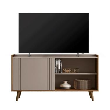 Imagem de Rack Bancada New Austin Retrô para Tv até 50” Polegadas Grigio Fosco/cinamomo