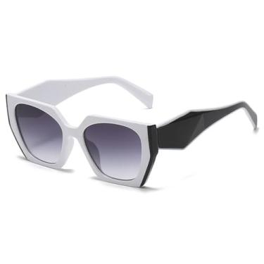 Imagem de Óculos de sol com proteção UV400 para homens e mulheres | Óculos de sol grandes com degradê e lentes de contato olho de gato | Para dirigir e praticar esportes ao ar livre, branco, preto e cinza