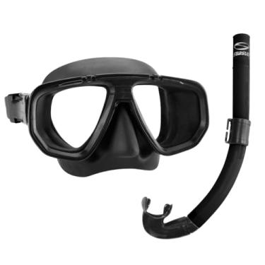 Imagem de Seasub Kit de Mergulho DUA, Máscara e Snorkel, Silicone, Vidro Temperado, com Bocal Ortodôntico e Fivelas Pivotantes (Preto)