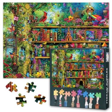 Imagem de Bookshelves Jigsaw Puzzle for Adults, Colored Garden 1000 Pieces Puzzle, Books with Birds Puzzles, Fantasy World Puzzles, Includes Reference Poster, Fun to Assemble Wall Art Decor Gift(50.5x70.5cm)