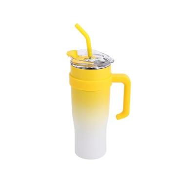 Imagem de Copo de carro isolado de aço inoxidável com alça, copo de bebida de gelo, 1200 ml, controle de temperatura de 6-12 horas, design gradiente, copo de bebida de gelo (gradiente branco amarelo)