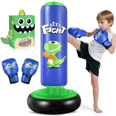 Imagem de Saco de pancadas inflável, saco de boxe inflável de 122 cm para crianças com luvas de boxe para crianças de 3 a 8 anos, conjunto de boxe estável para praticar karatê, taekwondo, brinquedo de