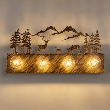 Imagem de TOCHIC Luminárias de banheiro rústicas, 4 luzes de casa de fazenda sobre espelho para maquiagem de barbear, iluminação de parede de arandelas de veado ocidental reguláveis para armários de espelho