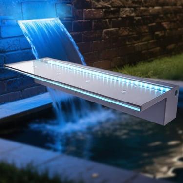 Imagem de SUMGREEN Fonte acrílica para lagoa com cascata de 61 cm com luz LED de 7 cores - Fonte de piscina transparente para jardim, lago de carpas e decoração de piscina