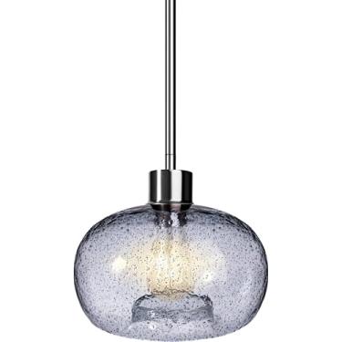 Imagem de GOOUQA 1-Luminárias Pendentes Para Ilha De Cozinha, Luminárias Vidro Soprado À Mão Com Bolhas Mármore Azul, Metal Haste Iluminação Teto Ilha, Sala Jantar E Bar