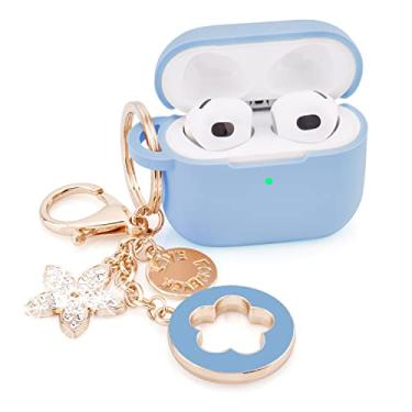 Imagem de VISOOM Capa para Airpods 3 Pink Airpods 3rd Cases 2021 Silicone para iPod 3 Earbuds Capa feminina de carregamento sem fio com acessórios Chaveiro feminino Bling para Apple Ear Buds 3ª geração