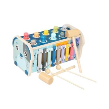 Imagem de simhoa Brinquedo de martelar e bater, banco de atividades de desenvolvimento, tabuleiro de atividades de classificação de cores com xilofone, jogo de bater