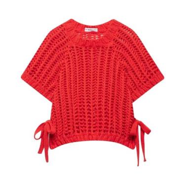 Imagem de Suéter Feminino De Tricô Grosso Cropped Com Gola O, Manga Curta, Detal