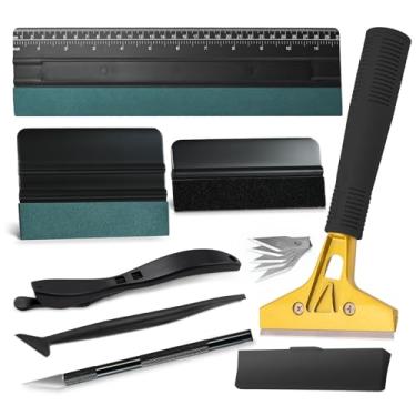 Imagem de NEWISHTOOL O kit de película de vinil inclui raspador de lâmina, cortador de filme, rodo de régua e rodo de matiz para instalação de película de privacidade de janela, aplicador de vinil