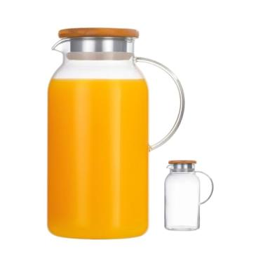 Imagem de Jarra de Vidro Borossilicato, 1,8L, Tampa de Bambu, para Bebidas Geladas Moderna e Elegante