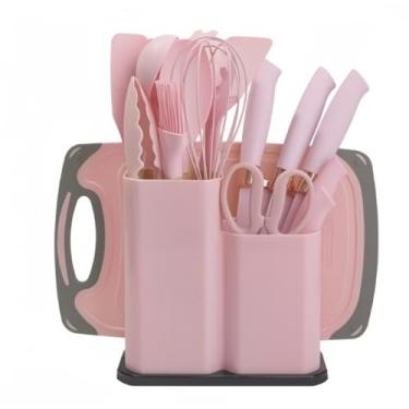 Imagem de Colher De Silicone Para Cozinha - Kit Com 19 PeçAs De UtensíLios De Cozinha Em Silicone Antiaderente, Inclui EspáTula, Concha E Pegador(Rosa Bebê)